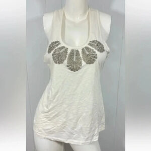 H&M Conscious Collection Ivory Embellished Sleeveless Tunic Top Shirt Sz S